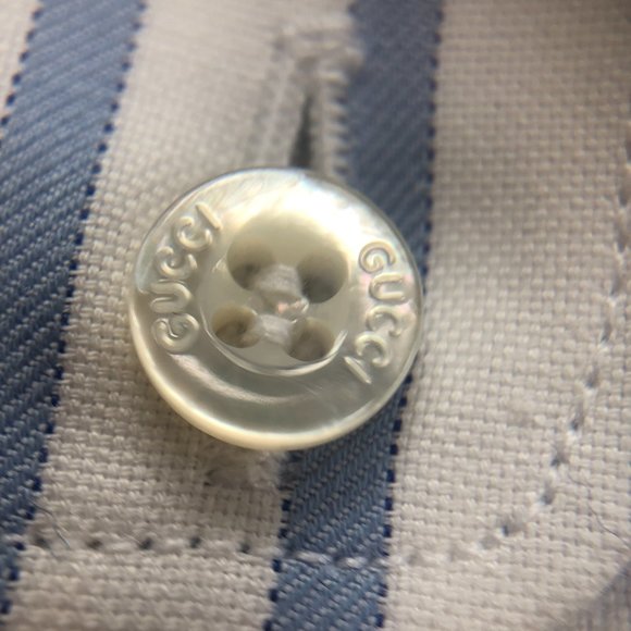 Gucci White and Blue Striped Classic Button Down Shirt - Picture 6 of 9